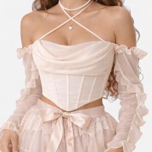Oh Polly Romantic Ruffle Corset Crop Top Size 4 Coquette Balletcore